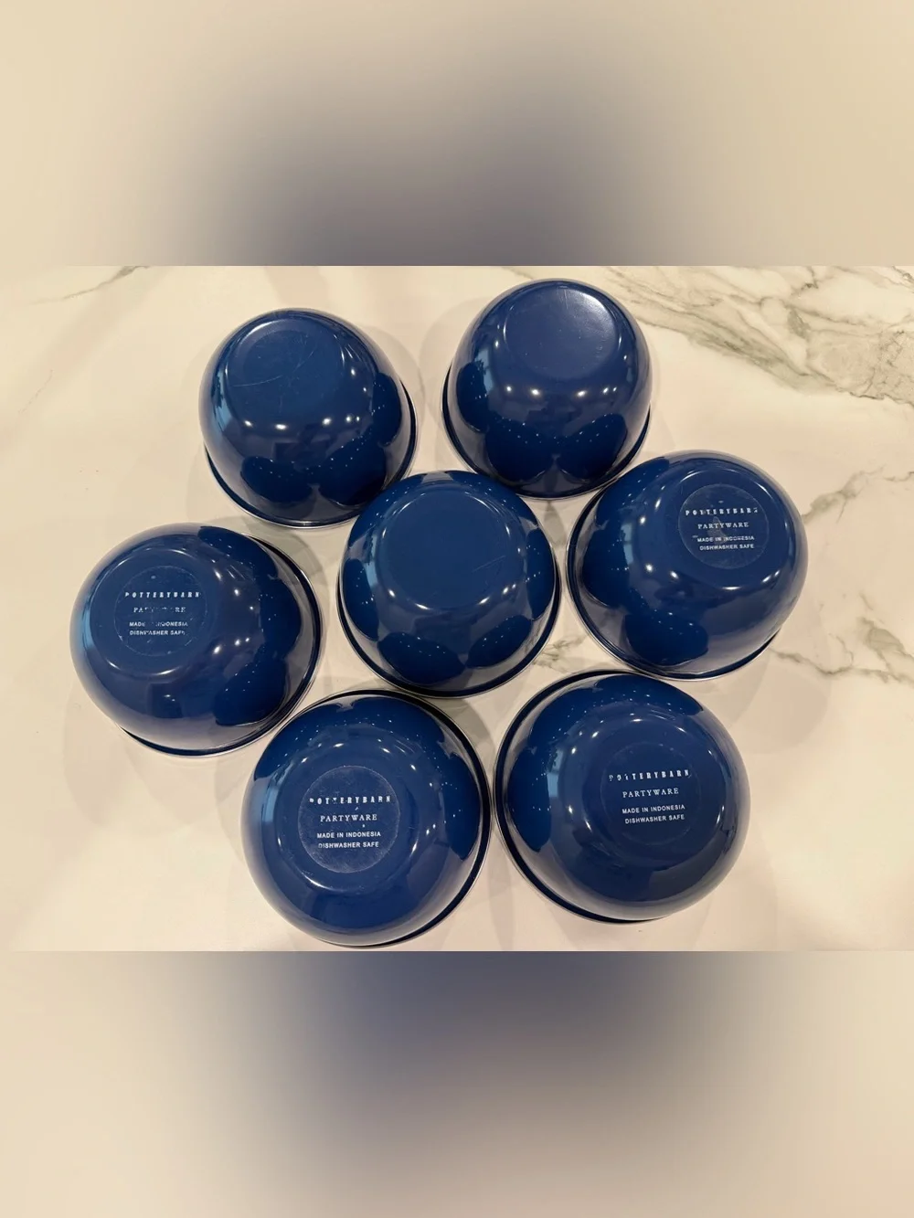 Pottery Barn Blue Enamel  Bowls with Silver Rim - Set of 7